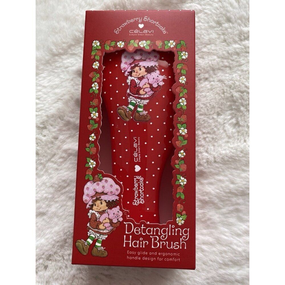 Celavi Strawberry Shortcake Custard Cat Detangling Hair Brush Ergonomic Handle